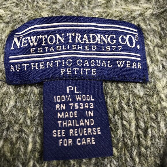Y2K NEWTON TRADING Wool Cardigan Sweater Women PL Petite Moss Green Cable Knit - Picture 16 of 16